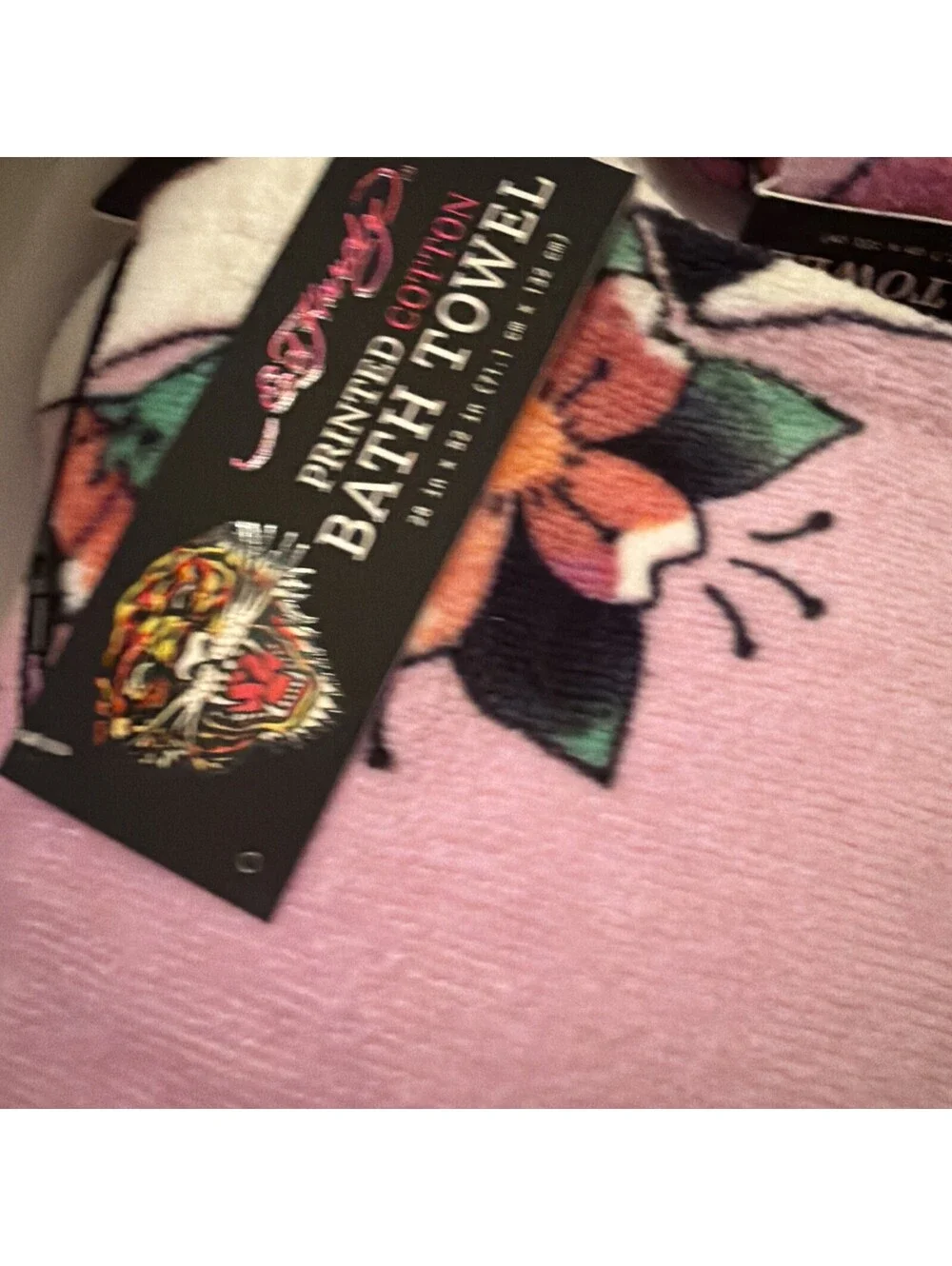 Ed Hardy Purple Bath Towel 4 Piece Set, 100% Cotton 2 Bath Towels 2Hand Towels
